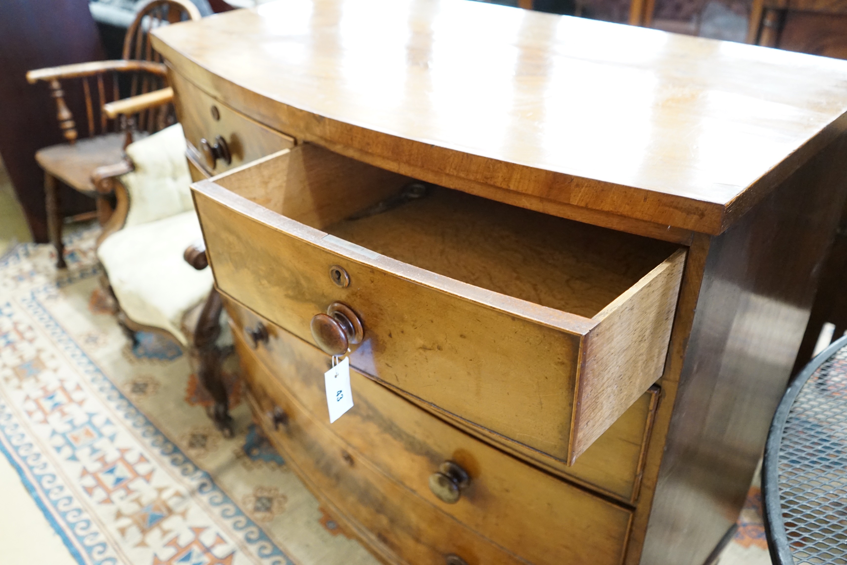 A Victorian mahogany bowfront chest, width 106cm, depth 54cm, height 106cm